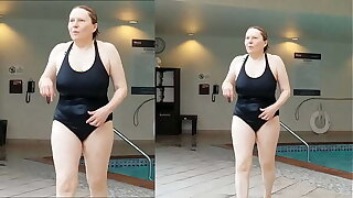 Sexy Grandma is Sexy at 66 in a dark-hued swimsuit